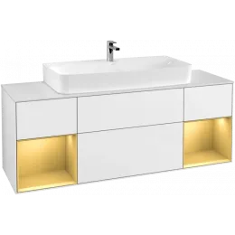 Villeroy & Boch Finion Тумба под раковину, с подсветкой, 4 выдвижных ящика, 1600 x 603 x 501 mm, Glossy White Lacquer / Gold Matt Lacquer F211HFGF