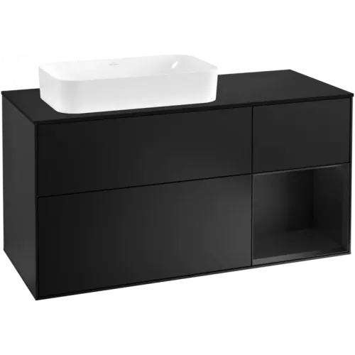 Villeroy & Boch Finion Тумба под раковину, с подсветкой, 3 выдвижных ящика, 1200 x 603 x 501 mm, Black Matt Lacquer / Black Matt Lacquer F282PDPD