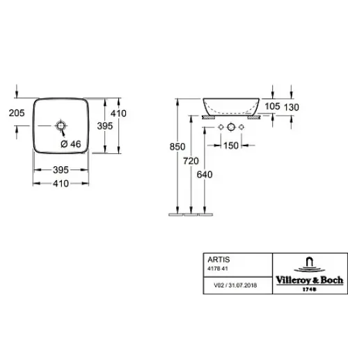 Раковина Villeroy & Boch Artis 417841BCT5 41х41 см, Mustard ярко-желтый