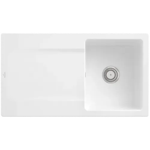 Villeroy & Boch Siluet 50 Мойка, включая Комплект слива с ручным управлением, выкл TitanCeram, 900 x 510 mm, Альпийский белый CeramicPlus 333501R1