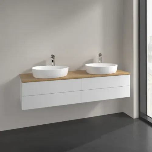 Villeroy & Boch Antao Тумба под раковину, с подсветкой, 4 выдвижных ящика, 1600 x 360 x 500 mm, лицевая поверхность без текстурированной отделки, Glossy White Lacquer / Honey Oak L28051GF