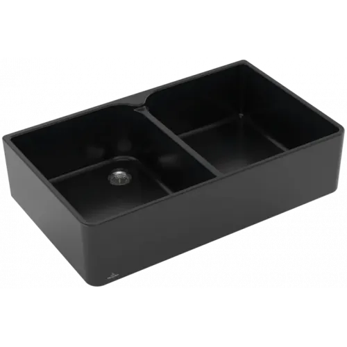 Villeroy & Boch Полувстраиваемая мойка с двойной раковиной 90 X Мойка с двумя чашами, включая Комплект слива с ручным управлением, выкл Керамика, 900 x 550 mm, Ebony CeramicPlus 639001S5