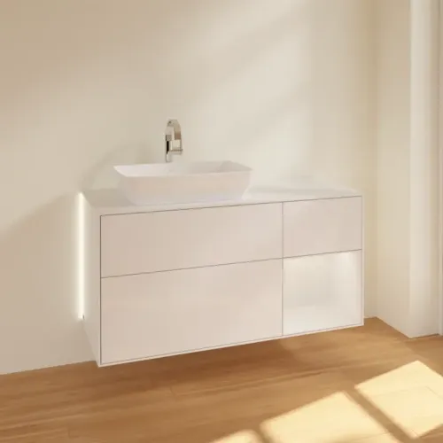 Villeroy & Boch Finion Тумба под раковину, с подсветкой, 3 выдвижных ящика, 1200 x 603 x 501 mm, Glossy White Lacquer / Glossy White Lacquer G811GFGF