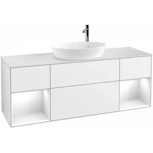 Villeroy & Boch Finion Тумба под раковину, с подсветкой, 4 выдвижных ящика, 1600 x 603 x 501 mm, Glossy White Lacquer / Glossy White Lacquer G981GFGF