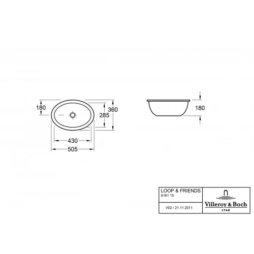 Раковина под столешницу Villeroy & Boch Loop & Friends 36 x 50.5 см 61611001