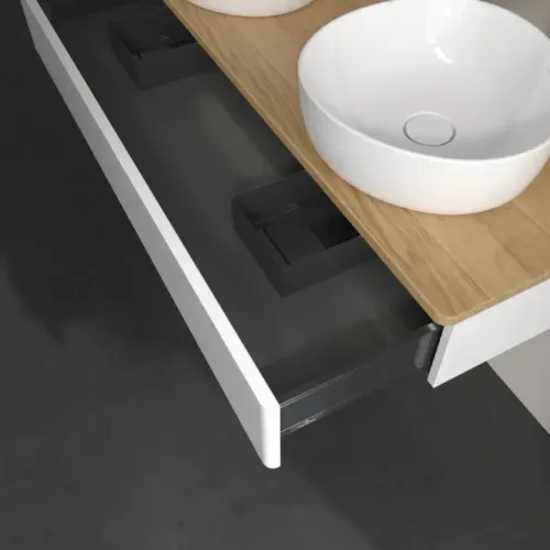 Villeroy & Boch Antao Тумба под раковину, с подсветкой, 1 выдвижной ящик, 1200 x 190 x 500 mm, лицевая поверхность без текстурированной отделки, Glossy White Lacquer / Honey Oak L13051GF
