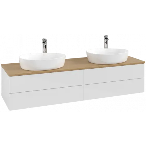 Villeroy & Boch Antao Тумба под раковину, 4 выдвижных ящика, 1600 x 360 x 500 mm, лицевая поверхность без текстурированной отделки, Glossy White Lacquer / Honey Oak K28051GF