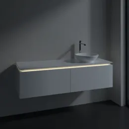 Villeroy & Boch Legato Тумба под раковину, с подсветкой, 2 выдвижных ящика, 1400 x 380 x 500 mm, Glossy White / Glossy White B589L0DH