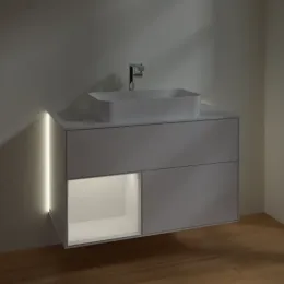 Villeroy & Boch Finion Тумба под раковину, с подсветкой, 2 выдвижных ящика, 1000 x 603 x 501 mm, Glossy White Lacquer / Glossy White Lacquer G241GFGF