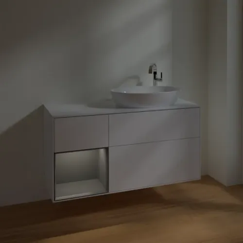 Villeroy & Boch Finion Тумба под раковину, с подсветкой, 3 выдвижных ящика, 1200 x 603 x 501 mm, White Matt Lacquer / Anthracite Matt Lacquer F921GKMT