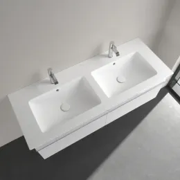 Villeroy & Boch Venticello Двойная раковина для установки на тумбу, 1300 x 500 x 170 mm, Stone White CeramicPlus, с переливом 4111DLRW