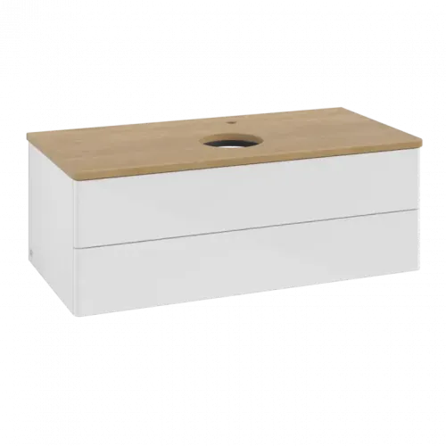 Villeroy & Boch Antao Тумба под раковину, 2 выдвижных ящика, 1000 x 360 x 500 mm, лицевая поверхность без текстурированной отделки, Glossy White Lacquer / Honey Oak K20051GF
