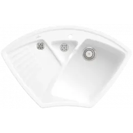 Villeroy & Boch Arena Corner Мойка угловая, включая Контейнер для отходов, Комплект слива с ручным управлением, выкл Керамика, 975 x 625 mm, Альпийский белый CeramicPlus 672901R1