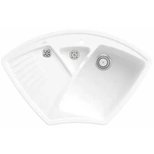 Villeroy & Boch Arena Corner Мойка угловая, включая Контейнер для отходов, Комплект слива с ручным управлением, выкл Керамика, 975 x 625 mm, Альпийский белый CeramicPlus 672901R1