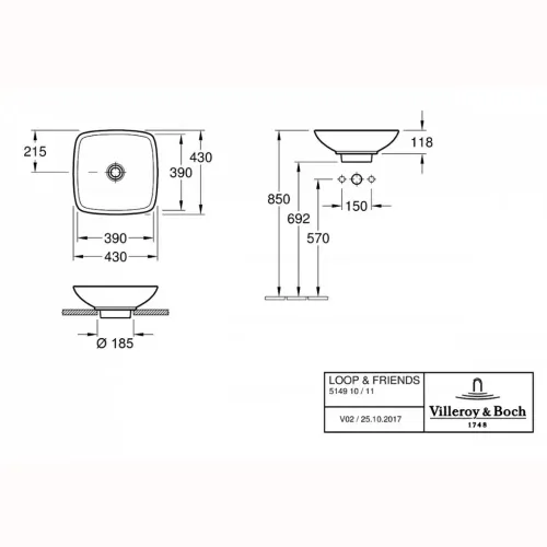 Раковина Villeroy & Boch Loop & Friends 514910R2 43 белый, Star White 514910R2