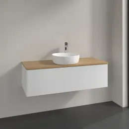 Villeroy & Boch Antao Тумба под раковину, с подсветкой, 1 выдвижной ящик, 1200 x 360 x 500 mm, лицевая поверхность без текстурированной отделки, Glossy White Lacquer / Honey Oak L32051GF