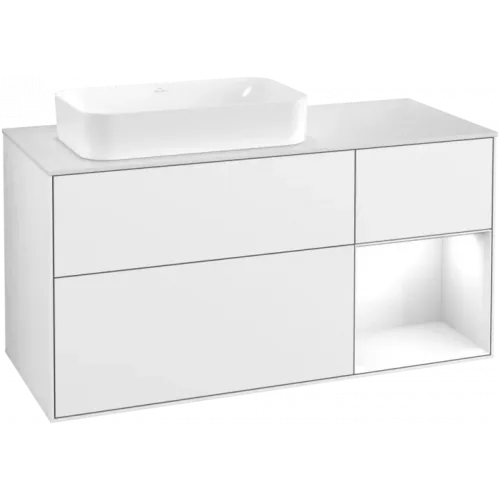 Villeroy & Boch Finion Тумба под раковину, с подсветкой, 3 выдвижных ящика, 1200 x 603 x 501 mm, Glossy White Lacquer / Glossy White Lacquer G691GFGF
