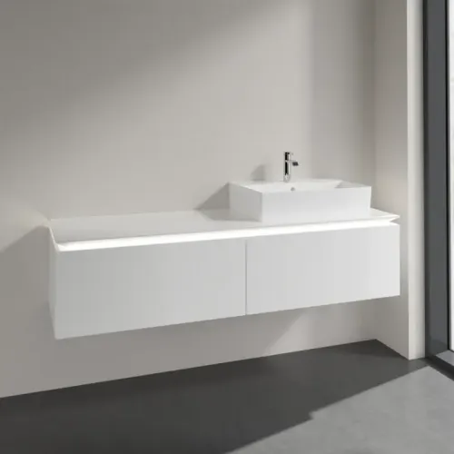 Villeroy & Boch Legato Тумба под раковину, с подсветкой, 2 выдвижных ящика, 1600 x 380 x 500 mm, Glossy White / Glossy White B674L0DH