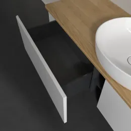 Villeroy & Boch Antao Тумба под раковину, с подсветкой, 2 выдвижных ящика, 1600 x 360 x 500 mm, лицевая поверхность без текстурированной отделки, Glossy White Lacquer / Honey Oak L36051GF