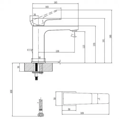 Смеситель Villeroy & Boch Architectura Square TVW12500100064 для раковины, никель TVW12500100064