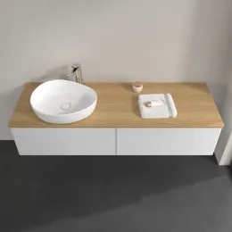Villeroy & Boch Antao Тумба под раковину, с подсветкой, 2 выдвижных ящика, 1600 x 360 x 500 mm, лицевая поверхность без текстурированной отделки, Glossy White Lacquer / Honey Oak L37051GF