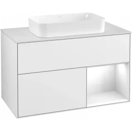 Villeroy & Boch Finion Тумба под раковину, с подсветкой, 2 выдвижных ящика, 1000 x 603 x 501 mm, Glossy White Lacquer / Glossy White Lacquer F251GFGF