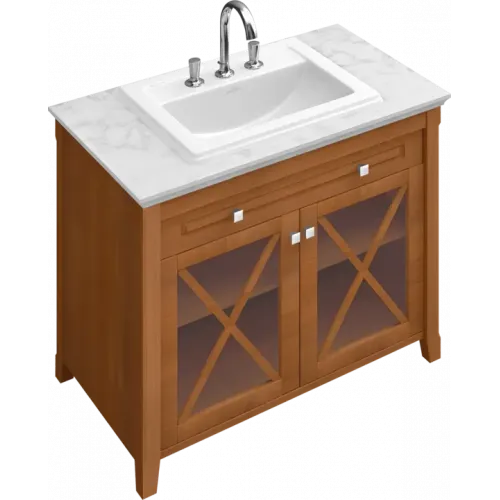 Villeroy & Boch Hommage тумба под раковину с раковиной, 1 выдвижной ящик, 2 двери, 985 x 905 x 620 mm, Walnut/Grey-White Marble / Walnut/Grey-White Marble 8979A1R1