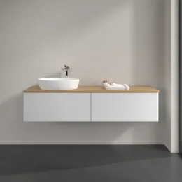 Villeroy & Boch Antao Тумба под раковину, с подсветкой, 2 выдвижных ящика, 1600 x 360 x 500 mm, лицевая поверхность без текстурированной отделки, Glossy White Lacquer / Honey Oak L37051GF