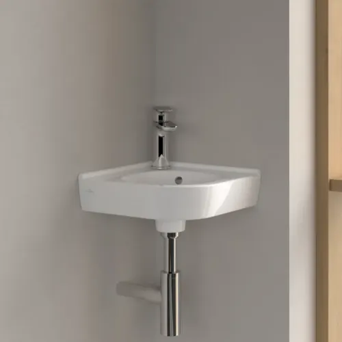 Villeroy & Boch O.novo Угловая раковина, 400 x 320 x 145 mm, Альпийский белый CeramicPlus, с переливом, нешлифованный 731032R1