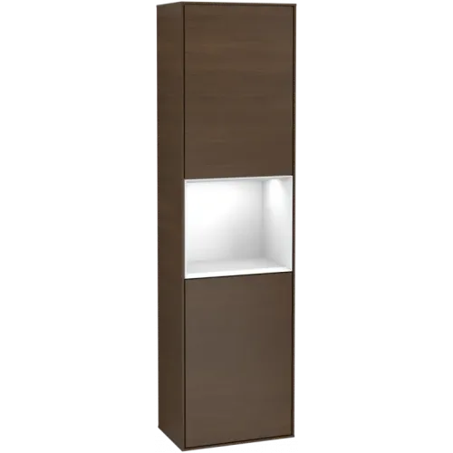 Finion Шкаф-пенал, с подсветкой, 2 двери, 418 x 1516 x 270 mm, Walnut Veneer / Glossy White Lacquer F460GFGN