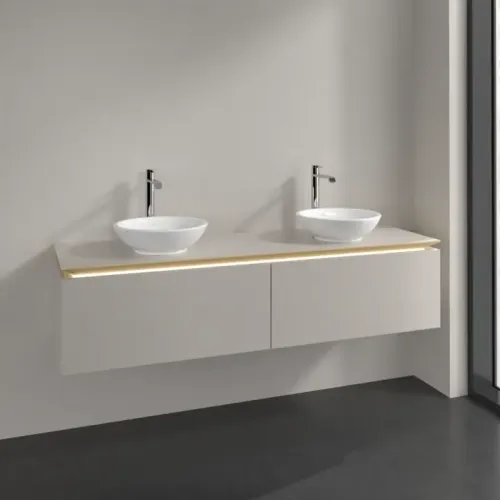 Villeroy & Boch Legato Тумба под раковину, с подсветкой, 2 выдвижных ящика, 1600 x 380 x 500 mm, Soft Grey / Soft Grey B599L0VK