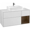 Villeroy & Boch Finion Тумба под раковину, с подсветкой, 3 выдвижных ящика, 1200 x 603 x 501 mm, White Matt Lacquer / Walnut Veneer F171GNMT