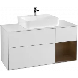Villeroy & Boch Finion Тумба под раковину, с подсветкой, 3 выдвижных ящика, 1200 x 603 x 501 mm, White Matt Lacquer / Walnut Veneer F171GNMT