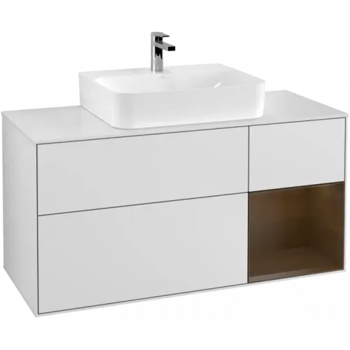 Villeroy & Boch Finion Тумба под раковину, с подсветкой, 3 выдвижных ящика, 1200 x 603 x 501 mm, White Matt Lacquer / Walnut Veneer F171GNMT