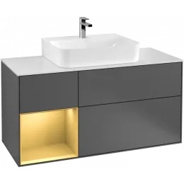 Villeroy & Boch Finion Тумба под раковину, с подсветкой, 3 выдвижных ящика, 1200 x 603 x 501 mm, Anthracite Matt Lacquer / Gold Matt Lacquer F161HFGK