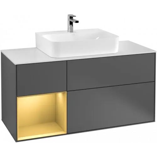 Villeroy & Boch Finion Тумба под раковину, с подсветкой, 3 выдвижных ящика, 1200 x 603 x 501 mm, Anthracite Matt Lacquer / Gold Matt Lacquer F161HFGK