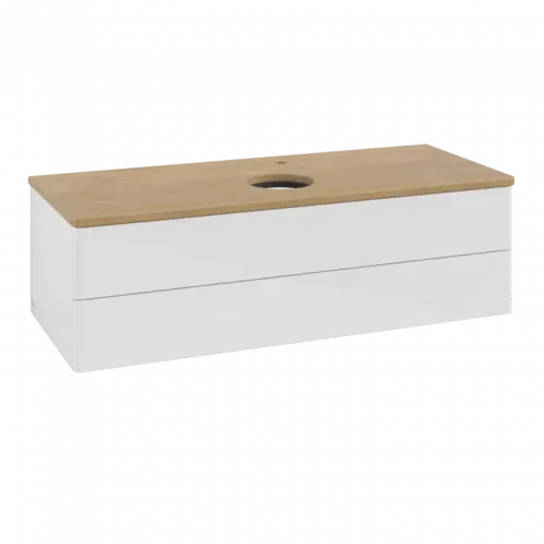 Villeroy & Boch Antao Тумба под раковину, с подсветкой, 2 выдвижных ящика, 1200 x 360 x 500 mm, лицевая поверхность без текстурированной отделки, Glossy White Lacquer / Honey Oak L21051GF