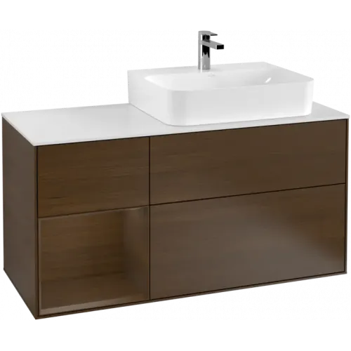 Villeroy & Boch Finion Тумба под раковину, с подсветкой, 3 выдвижных ящика, 1200 x 603 x 501 mm, Walnut Veneer / Walnut Veneer G141GNGN