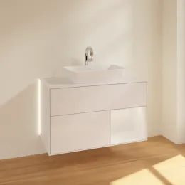 Villeroy & Boch Finion Тумба под раковину, с подсветкой, 2 выдвижных ящика, 1000 x 603 x 501 mm, Glossy White Lacquer / Glossy White Lacquer G781GFGF