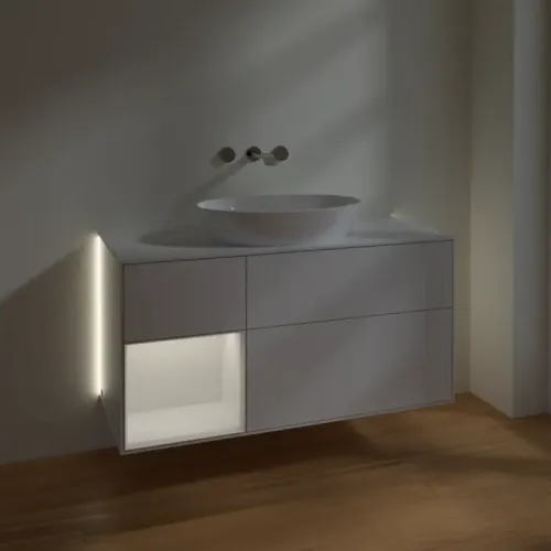 Villeroy & Boch Finion Тумба под раковину, с подсветкой, 3 выдвижных ящика, 1200 x 603 x 501 mm, Glossy White Lacquer / Glossy White Lacquer GA61GFGF