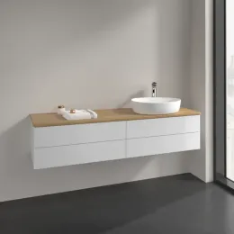 Villeroy & Boch Antao Тумба под раковину, с подсветкой, 4 выдвижных ящика, 1600 x 360 x 500 mm, лицевая поверхность без текстурированной отделки, Glossy White Lacquer / Honey Oak L27051GF